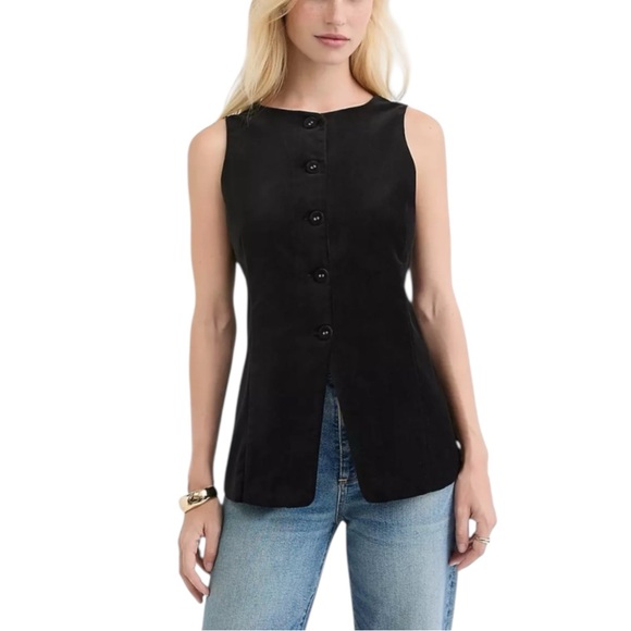 LOFT Tops - LOFT NWT Button-Front Sleeveless Vest in Black Size XLP (PETITE) — NWT